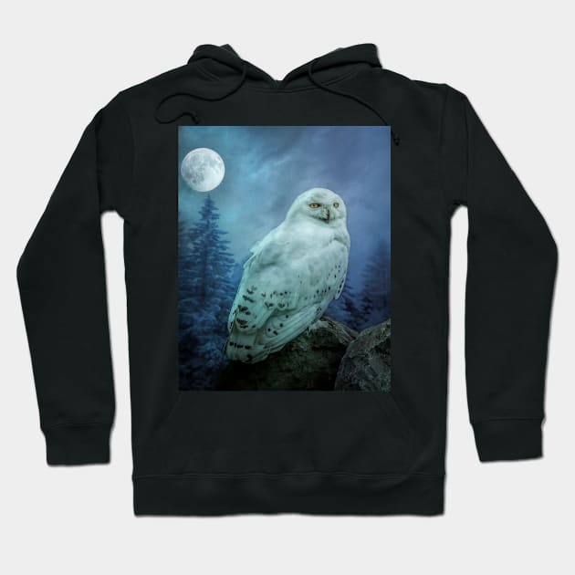 Moonlit Snowy owl Hoodie by Tarrby